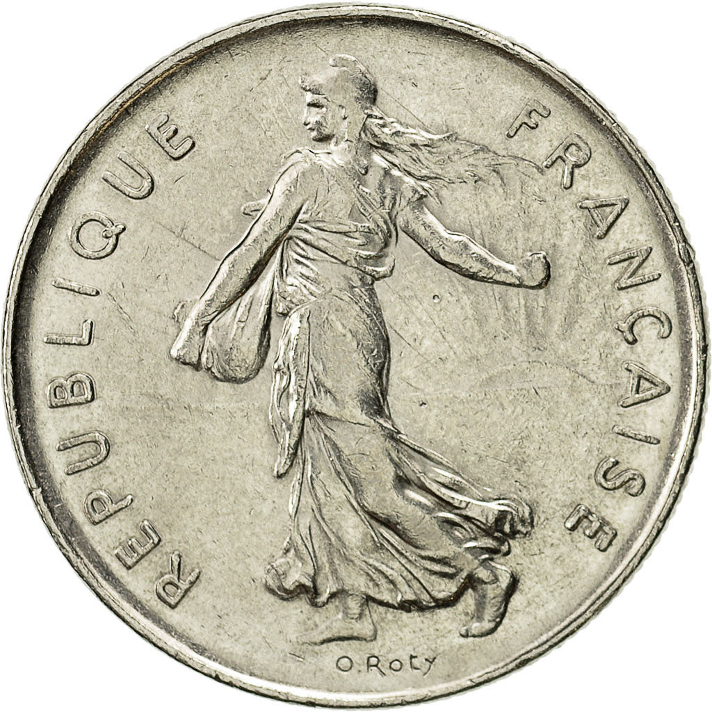 Francia, Semeuse, 5 Francs, 1989, Paris, MBC+, Níquel recubierto de cobre -