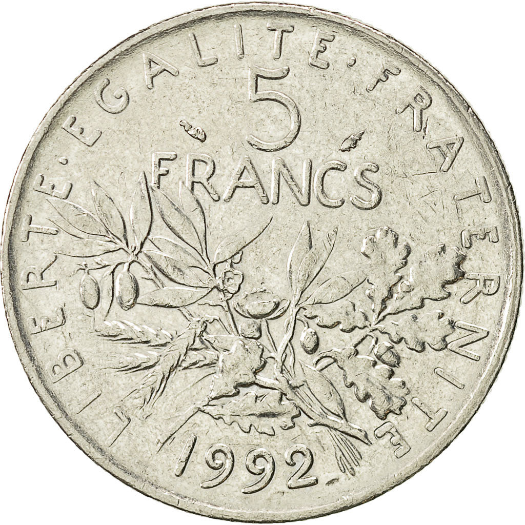 Coin, France, Semeuse, 5 Francs, 1992, Paris, AU(50-53), Nickel Clad