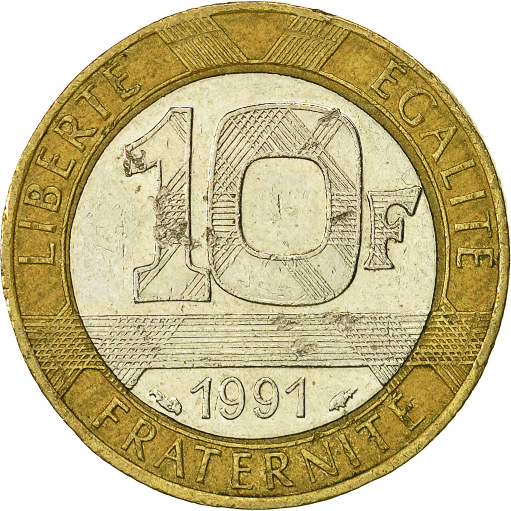 Moneda, Francia, Génie, 10 Francs, 1991, Paris, MBC, Bimetálico, KM:964.1