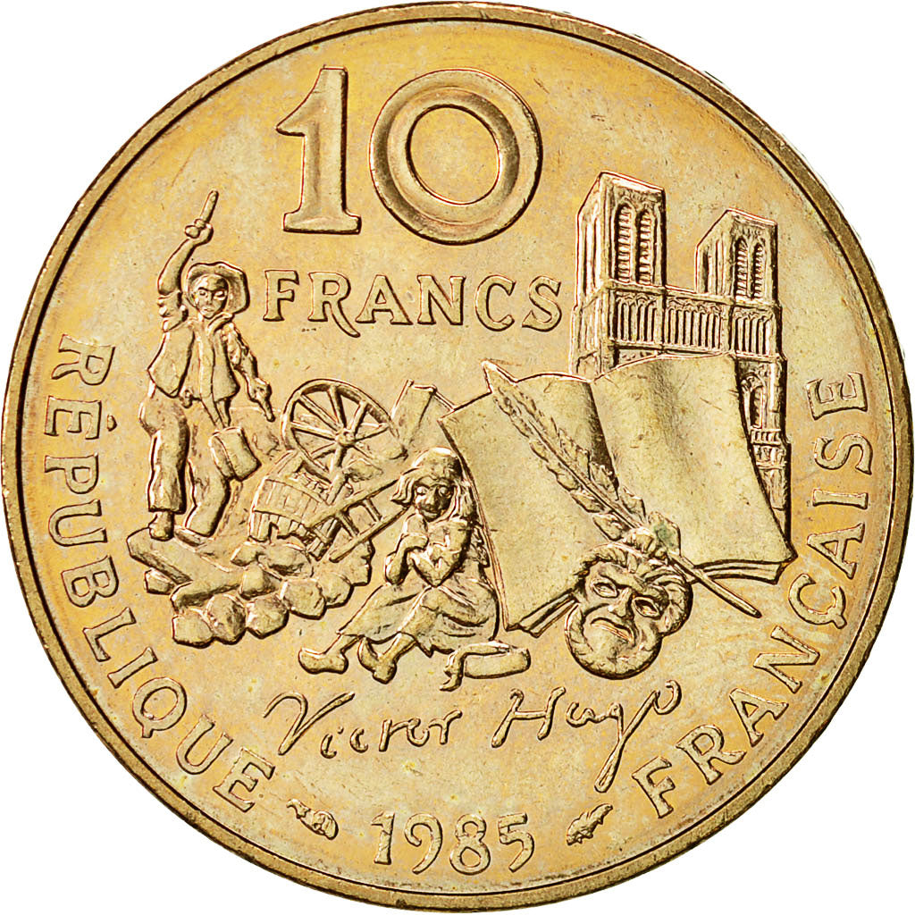 France, Victor Hugo, 10 Francs, 1985, Paris, AU(55-58), Nickel-Bronze, KM:956