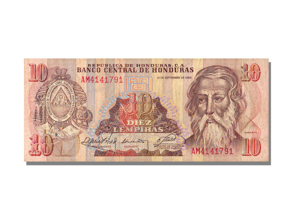 Honduras, 10 Lempiras, 1989, 1989-09-21, AU(55-58)