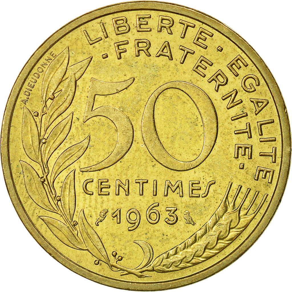 Coin, France, Marianne, 50 Centimes, 1963, Paris, AU(50-53), Aluminum-Bronze