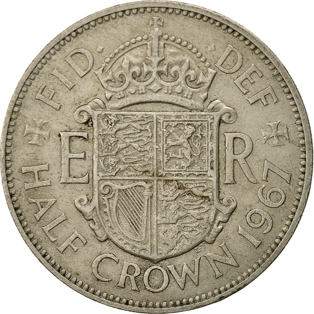 Coin, Great Britain, Elizabeth II, 1/2 Crown, 1967, VF(30-35), Copper-nickel
