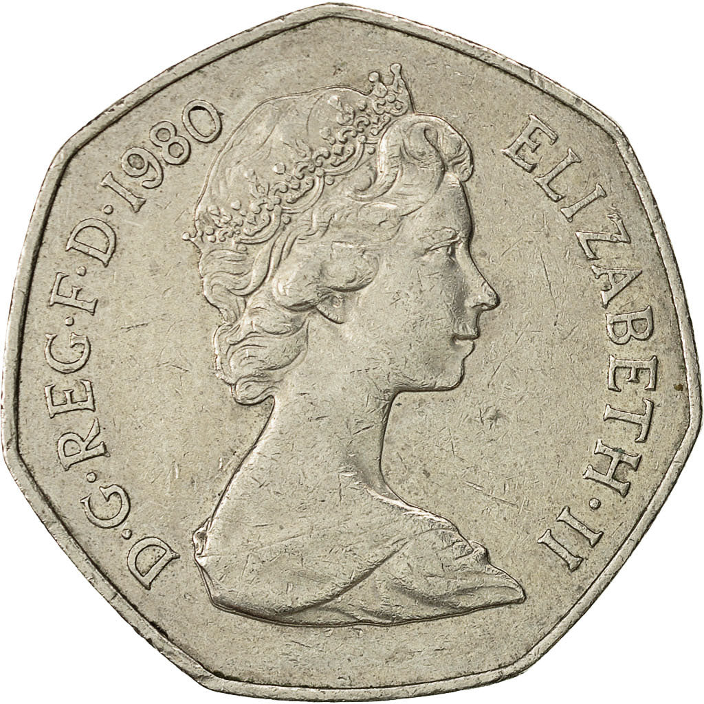 Coin, Great Britain, Elizabeth II, 50 New Pence, 1980, EF(40-45), Copper-nickel
