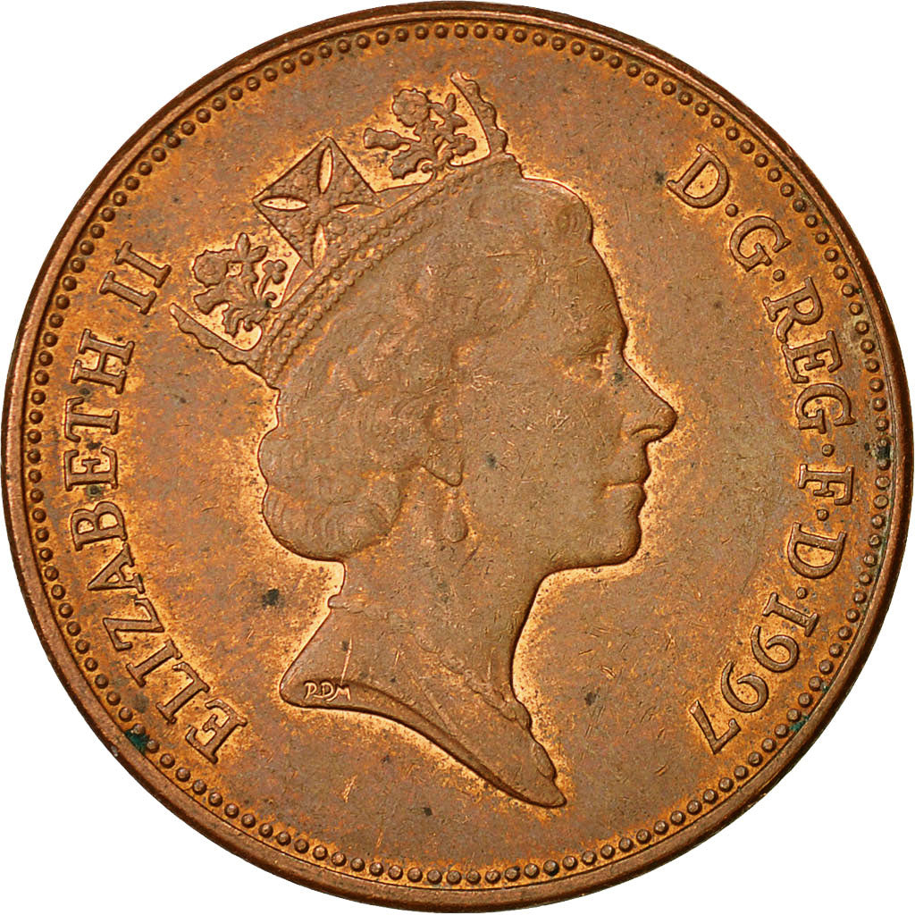 Coin, Great Britain, Elizabeth II, 2 Pence, 1997, EF(40-45), Copper Plated