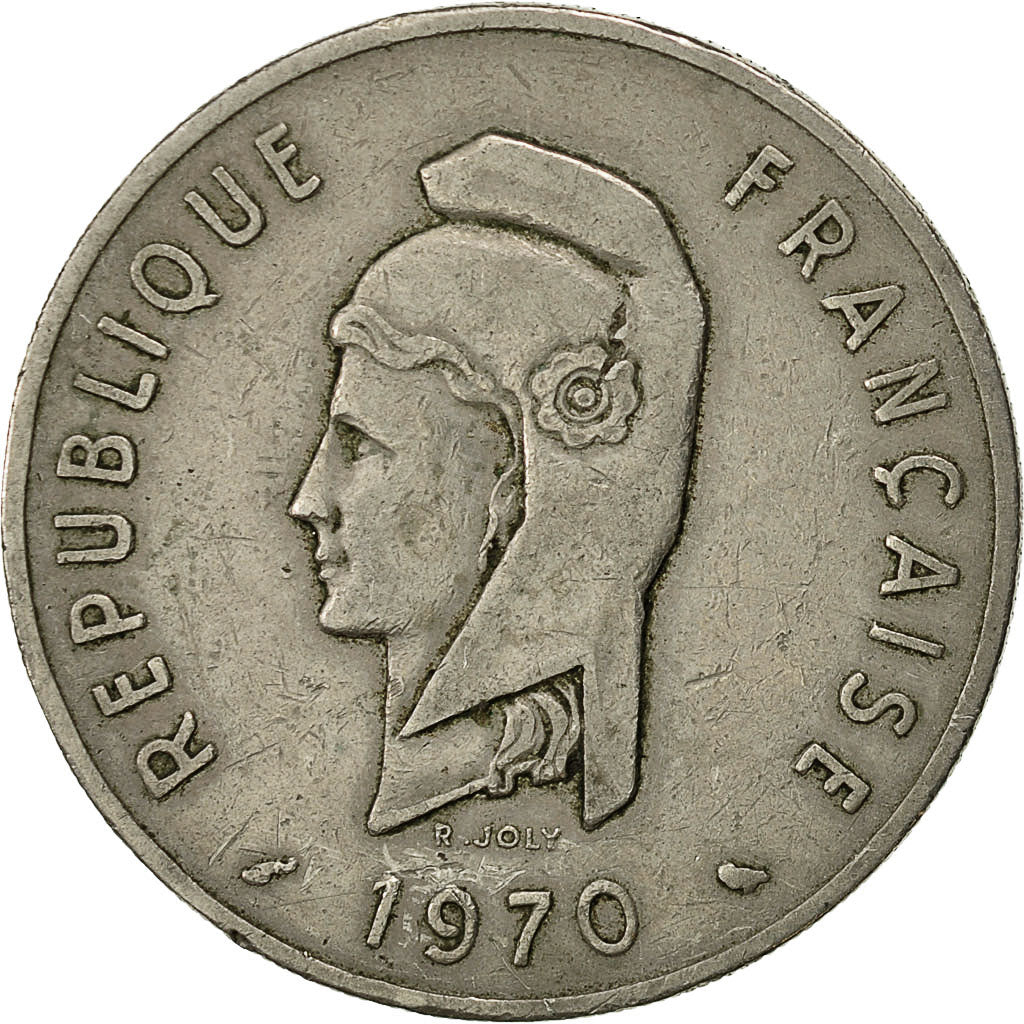 FRENCH AFARS & ISSAS, 100 Francs, 1970, Paris, EF(40-45), Copper-nickel, KM:19