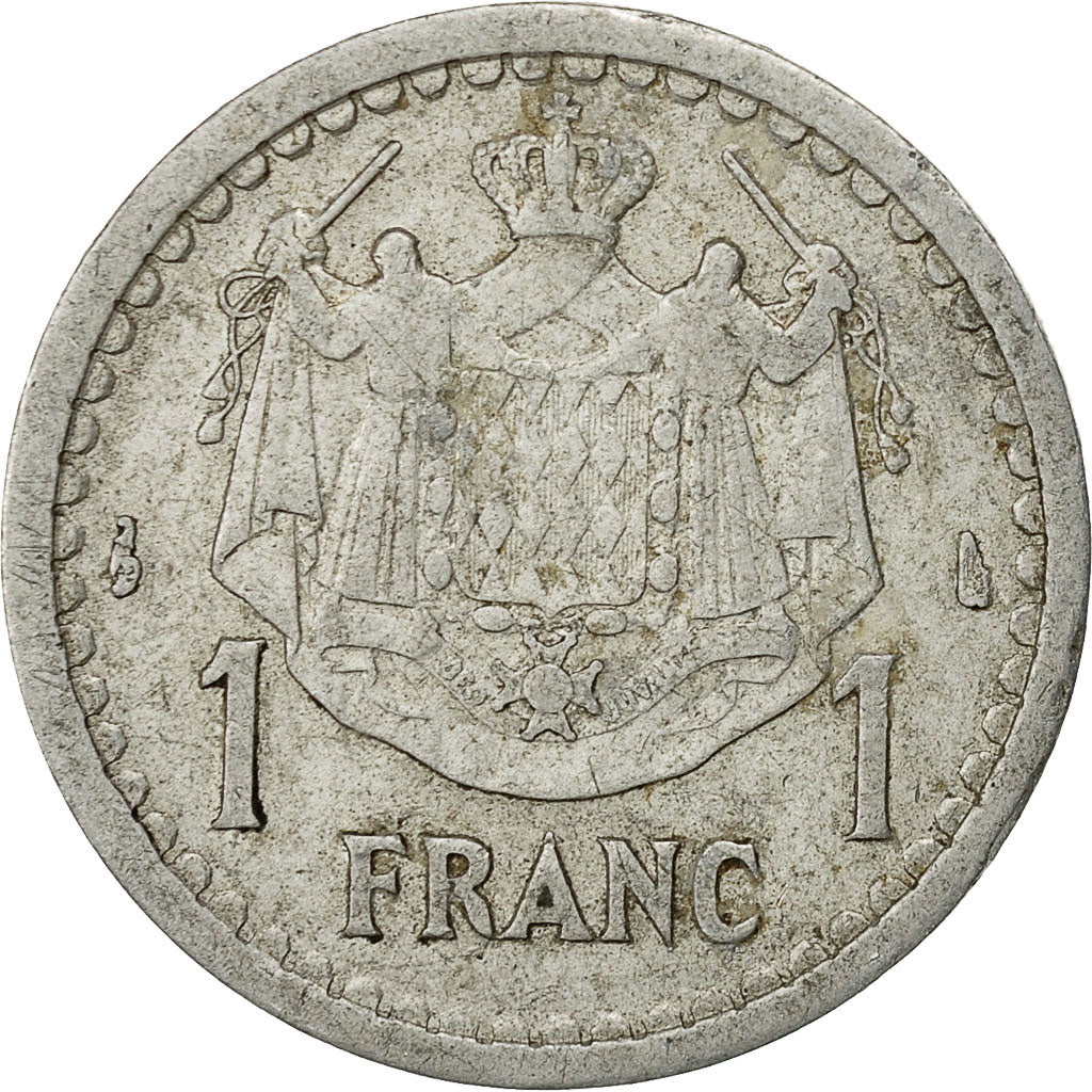Coin, Monaco, Louis II, Franc, Undated (1943), Poissy, VF(30-35), Aluminum