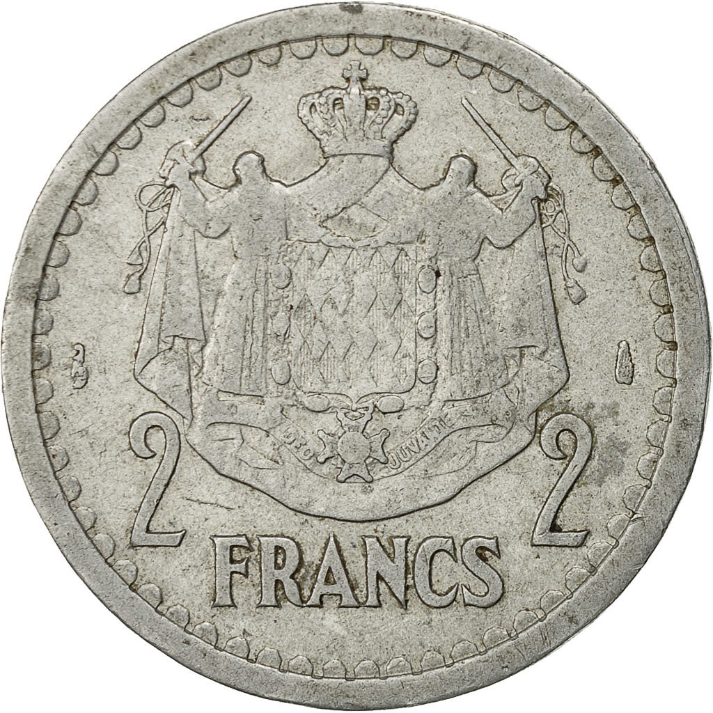 Coin, Monaco, Louis II, 2 Francs, Undated (1943), Poissy, EF(40-45), Aluminum