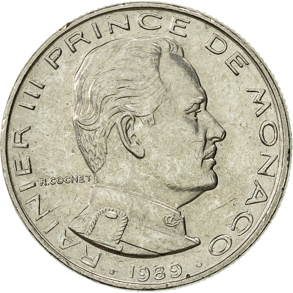 Monaco, Rainier III, 1/2 Franc, 1989, AU(55-58), Nickel, KM:145