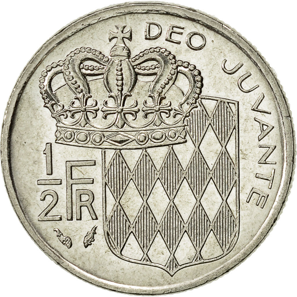 Monaco, Rainier III, 1/2 Franc, 1989, AU(55-58), Nickel, KM:145