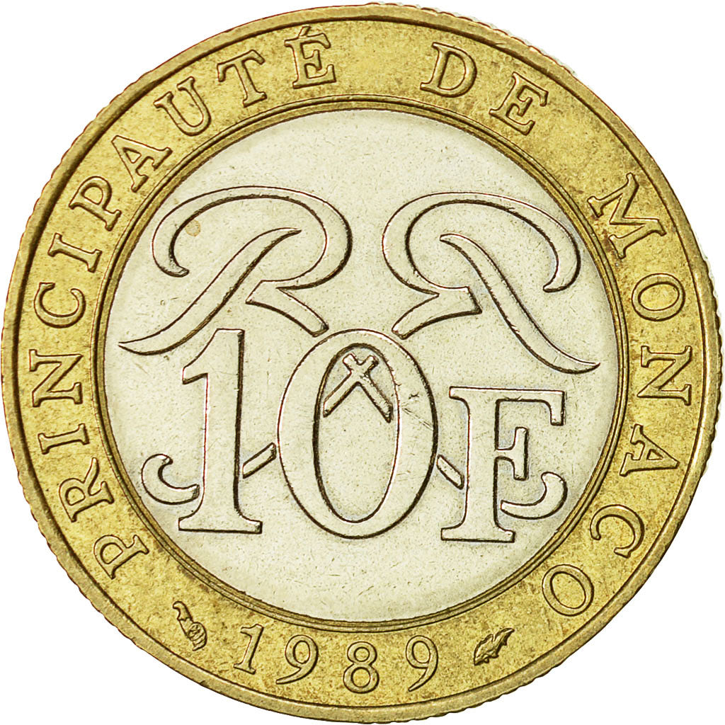 Moneta, Monaco, Rainier III, 10 Francs, 1989, BB+, Bi-metallico, KM:163