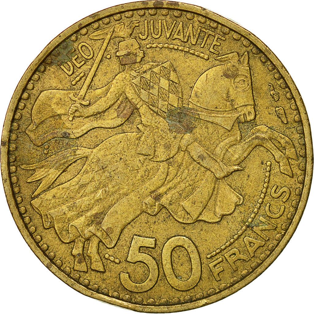 Coin, Monaco, Rainier III, 50 Francs, Cinquante, 1950, EF(40-45)