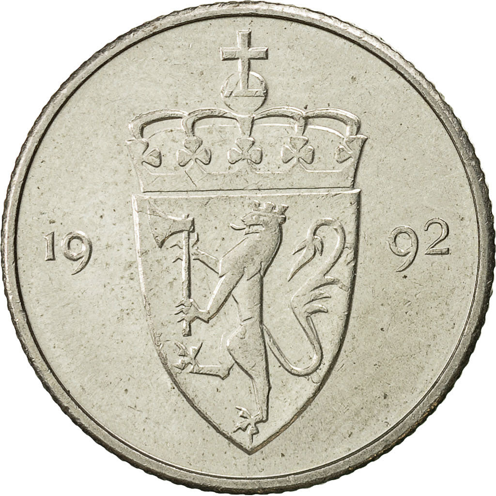 Coin, Norway, Olav V, 50 Öre, 1992, EF(40-45), Copper-nickel, KM:418