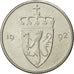 Coin, Norway, Olav V, 50 Öre, 1992, EF(40-45), Copper-nickel, KM:418