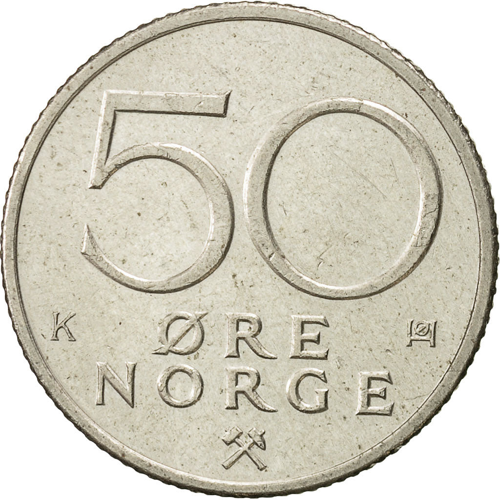 Coin, Norway, Olav V, 50 Öre, 1992, EF(40-45), Copper-nickel, KM:418