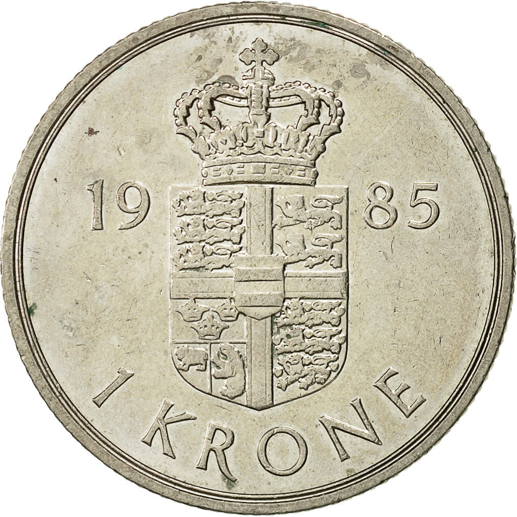 Coin, Denmark, Margrethe II, Krone, 1985, Copenhagen, EF(40-45), Copper-nickel