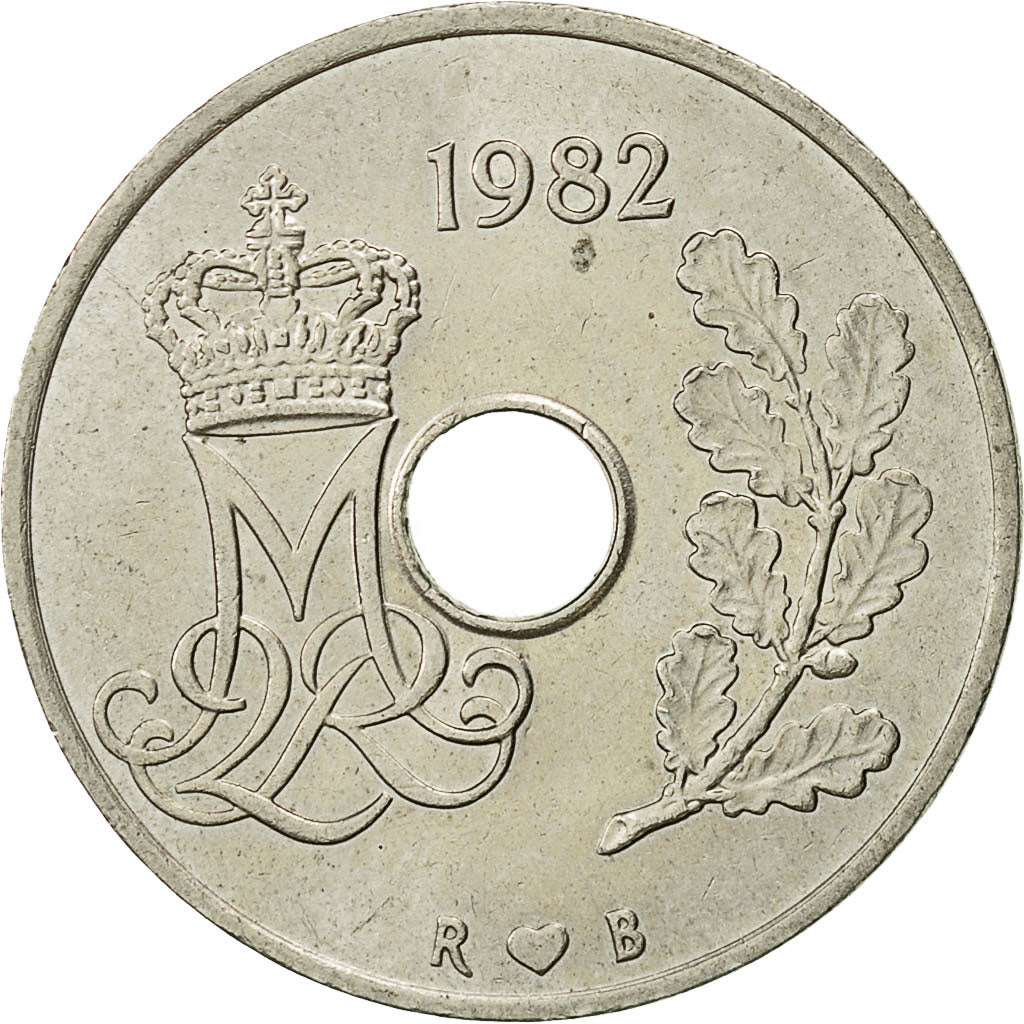 Moneta, Danimarca, Margrethe II, 25 Öre, 1982, Copenhagen, BB+, Rame-nichel