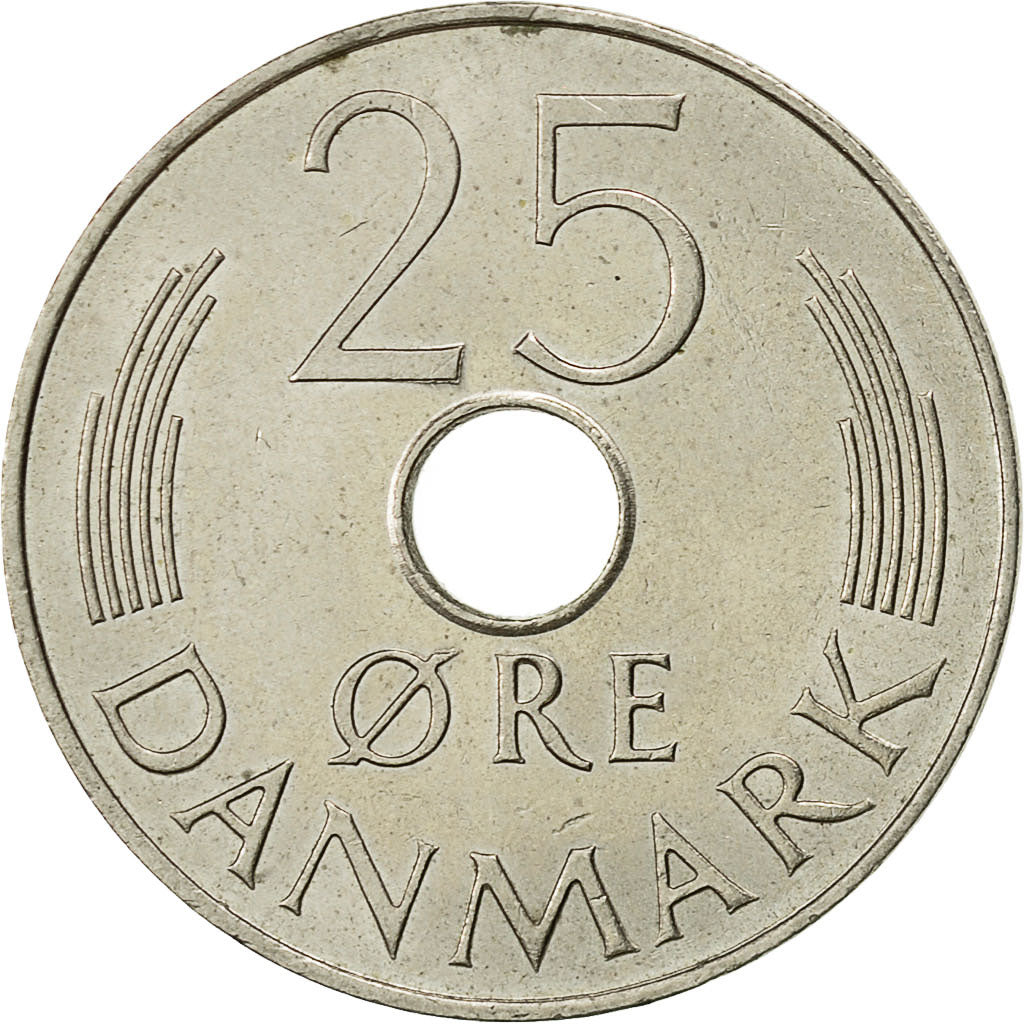 Moneta, Danimarca, Margrethe II, 25 Öre, 1982, Copenhagen, BB+, Rame-nichel