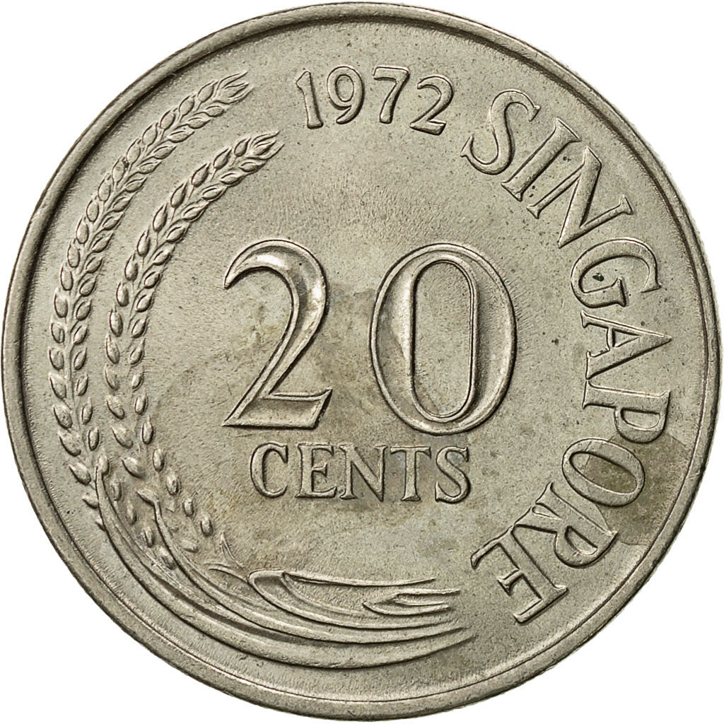 Coin, Singapore, 20 Cents, 1972, Singapore Mint, EF(40-45), Copper-nickel, KM:4