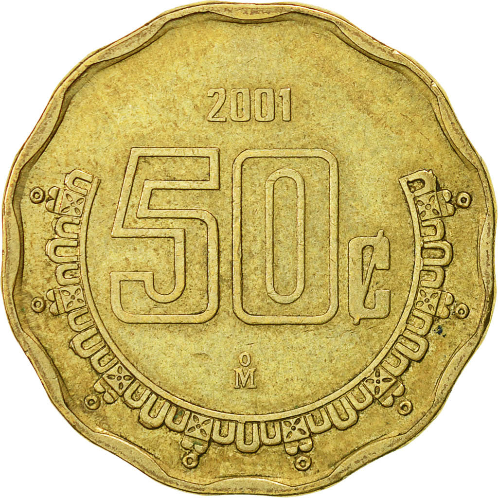 Moneda, México, 50 Centavos, 2001, Mexico City, MBC, Aluminio - bronce, KM:549