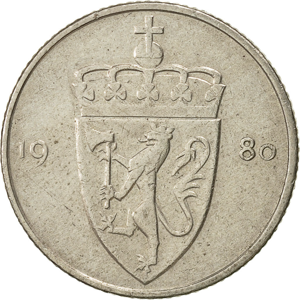 Moneda, Noruega, Olav V, 50 Öre, 1980, MBC, Cobre - níquel, KM:418