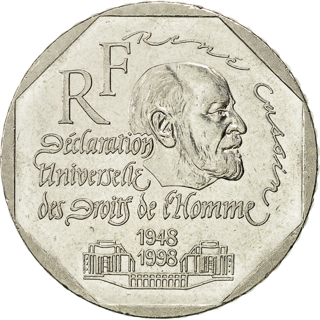 Coin, France, René Cassin, 2 Francs, 1998, Paris, AU(50-53), Nickel, KM:1213
