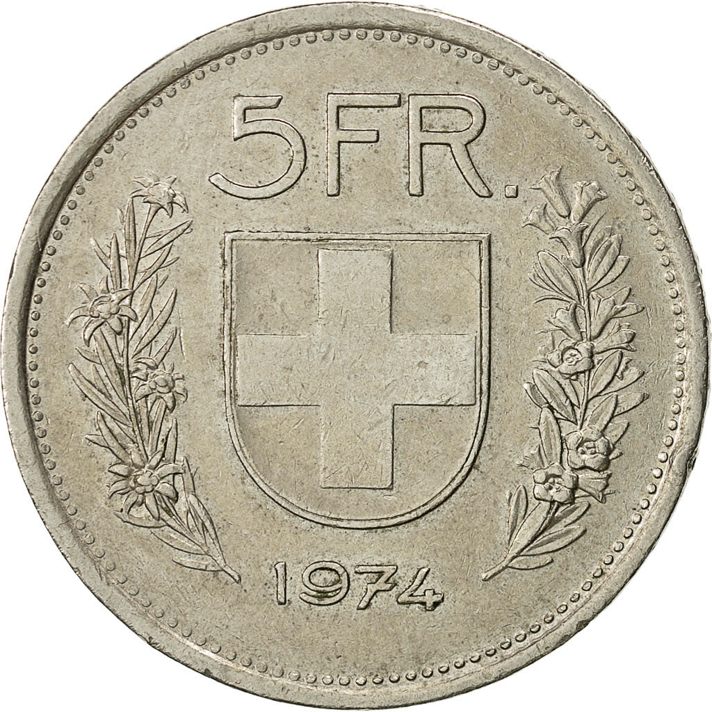 Moneta, Svizzera, 5 Francs, 1974, Bern, BB+, Rame-nichel, KM:40a.1
