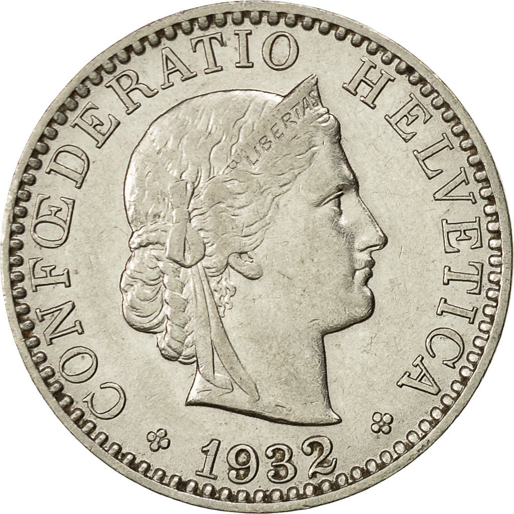 Coin, Switzerland, 20 Rappen, 1932, Bern, AU(50-53), Nickel, KM:29