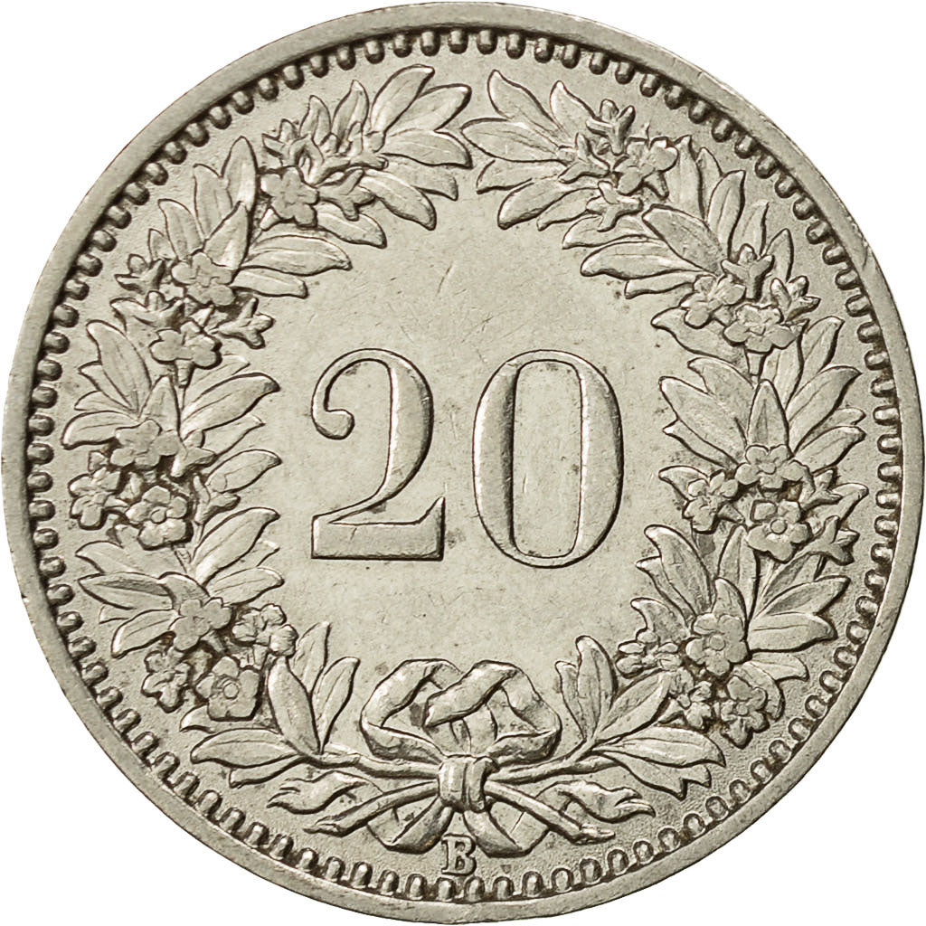 Coin, Switzerland, 20 Rappen, 1932, Bern, AU(50-53), Nickel, KM:29
