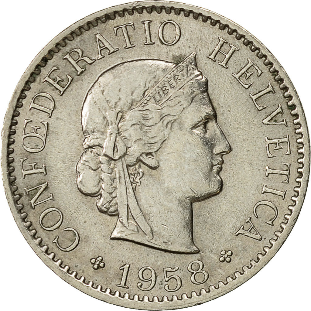 Coin, Switzerland, 5 Rappen, 1958, Bern, EF(40-45), Copper-nickel, KM:26