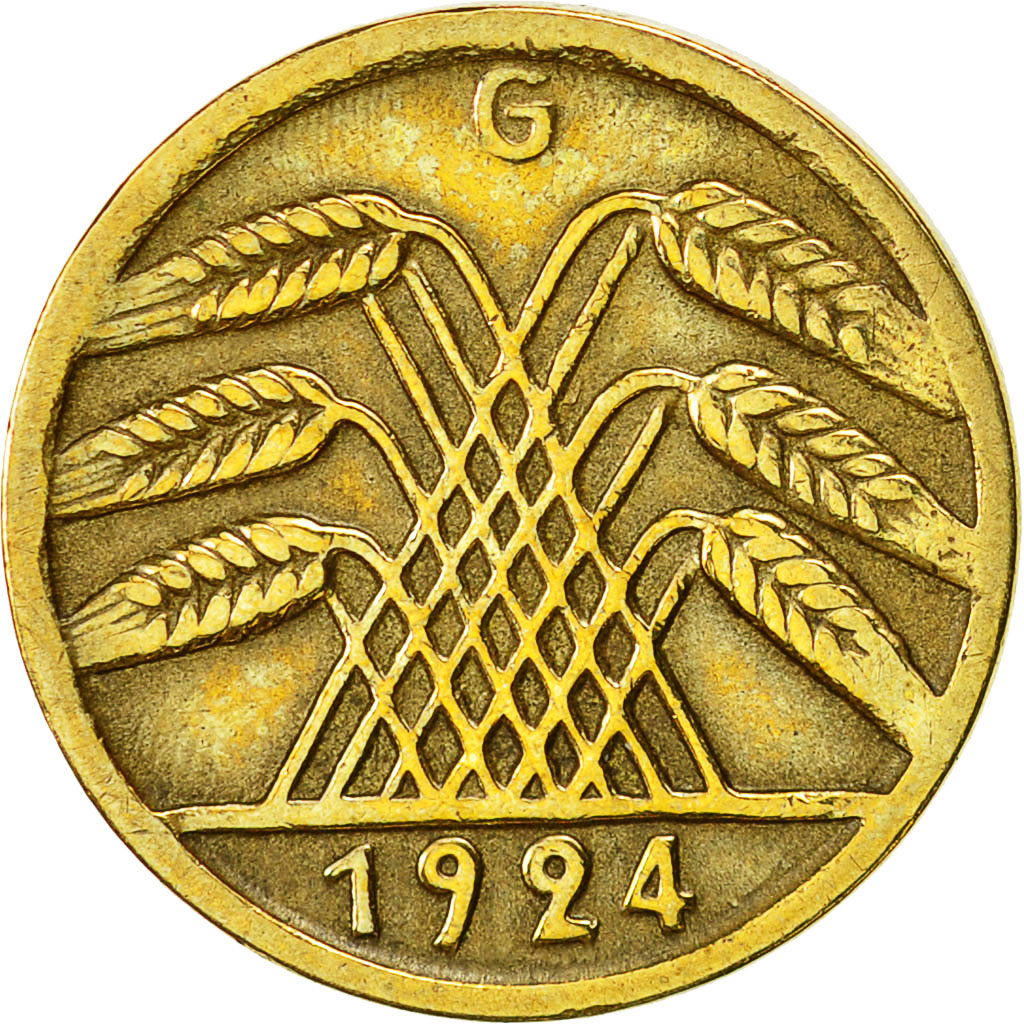 GERMANY, WEIMAR REPUBLIC, 5 Rentenpfennig, 1924, Karlsruhe, AU(50-53)