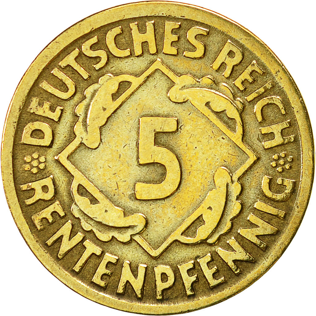 GERMANY, WEIMAR REPUBLIC, 5 Rentenpfennig, 1924, Karlsruhe, AU(50-53)