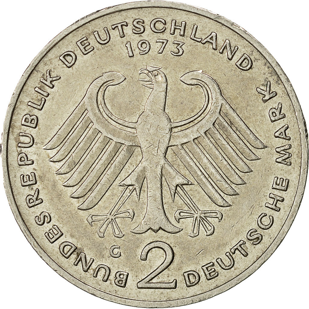 Moneda, ALEMANIA - REPÚBLICA FEDERAL, 2 Mark, 1973, Karlsruhe, MBC, Cobre -