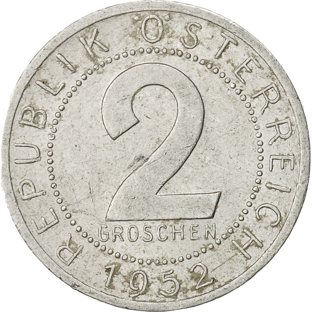 Coin, Austria, 2 Groschen, 1952, VF(30-35), Aluminum, KM:2876
