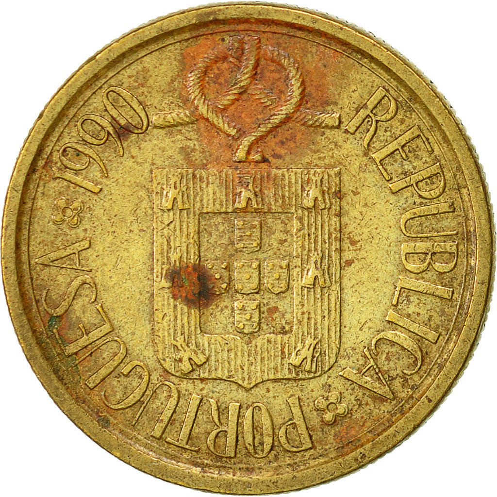 Münze, Portugal, 5 Escudos, 1990, S+, Nickel-brass, KM:632