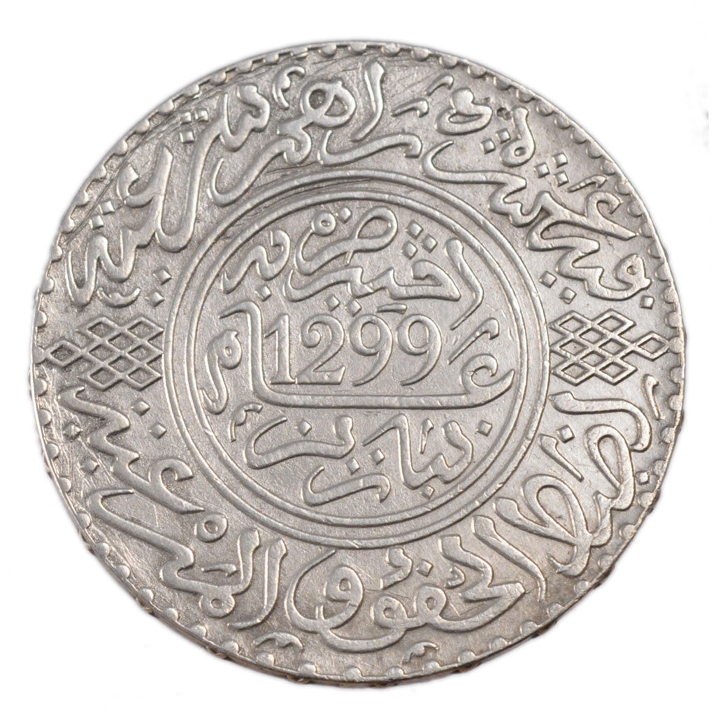 Coin, Morocco, Moulay al-Hasan I, 10 Dirhams, 1881, Paris, MS(60-62), Silver