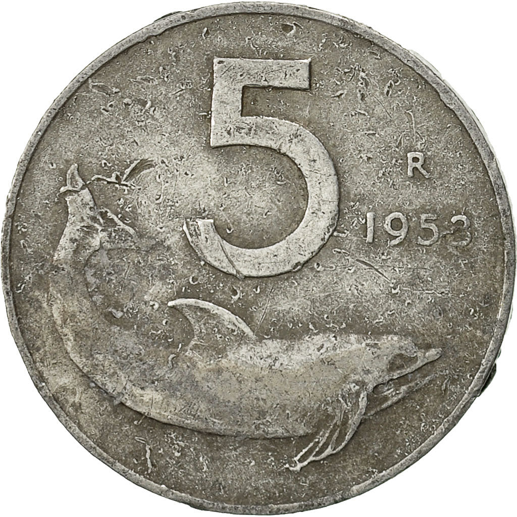 Münze, Italien, 5 Lire, 1953, Rome, S+, Aluminium, KM:92