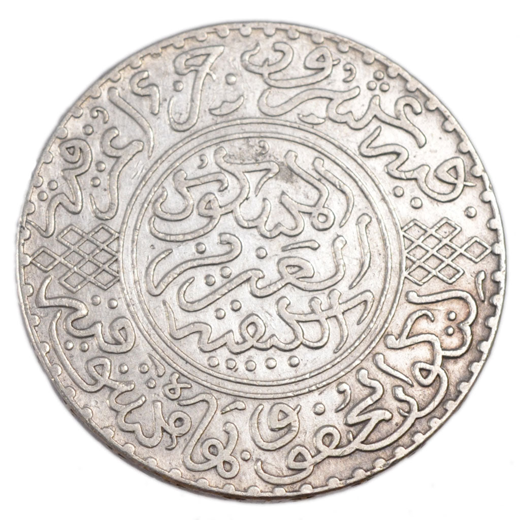 Marocco, 10 Dirhams, 1902, London, BB+, Argento