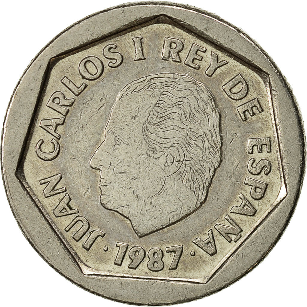 Coin, Spain, Juan Carlos I, 200 Pesetas, 1987, EF(40-45), Copper-nickel, KM:829