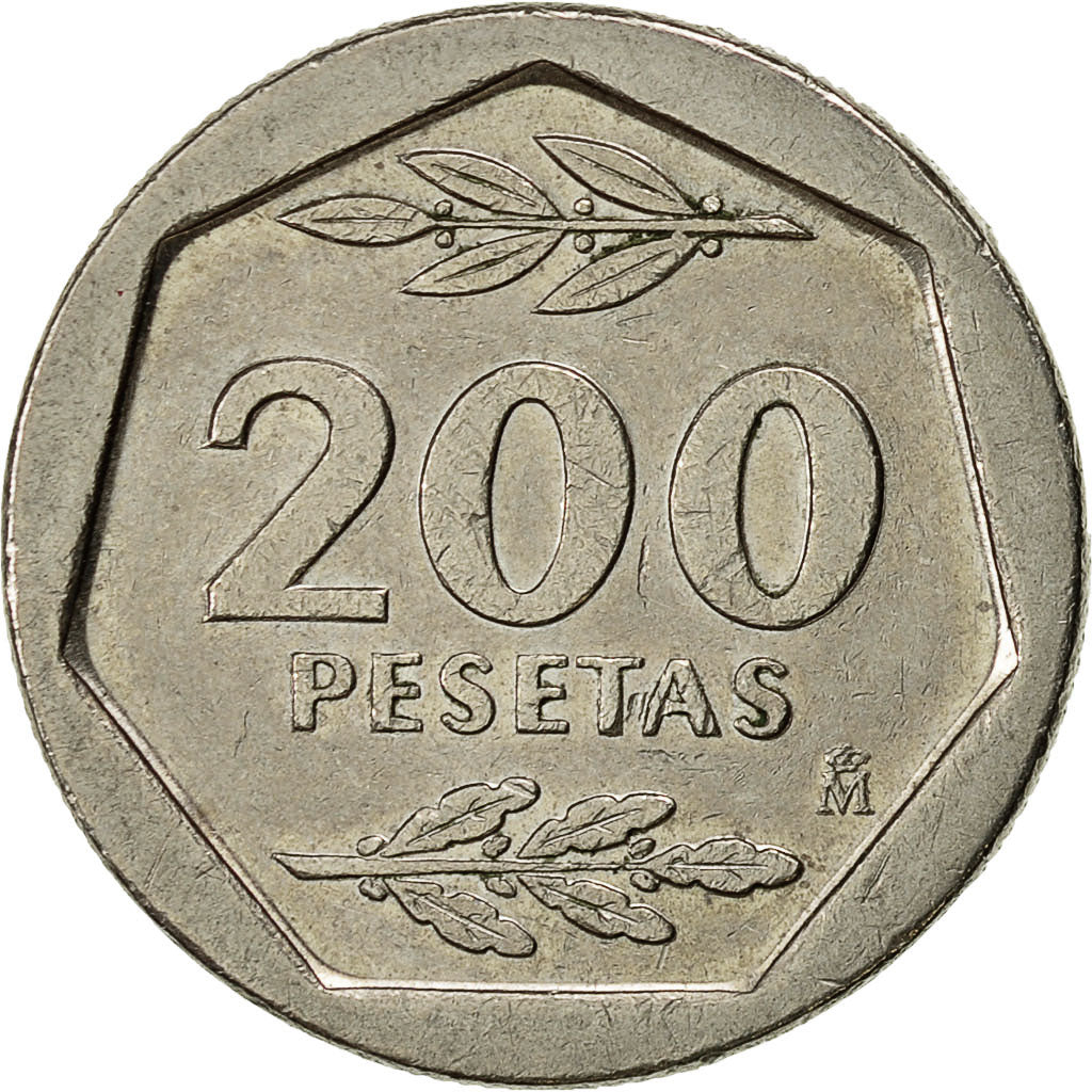 Coin, Spain, Juan Carlos I, 200 Pesetas, 1987, EF(40-45), Copper-nickel, KM:829