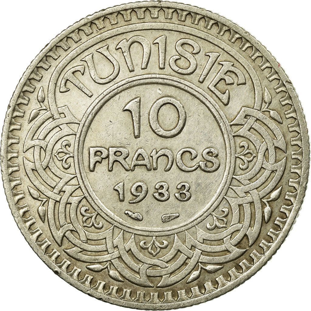 Monnaie, Tunisie, Ahmad Pasha Bey, 10 Francs, 1933, Paris, SUP, Argent