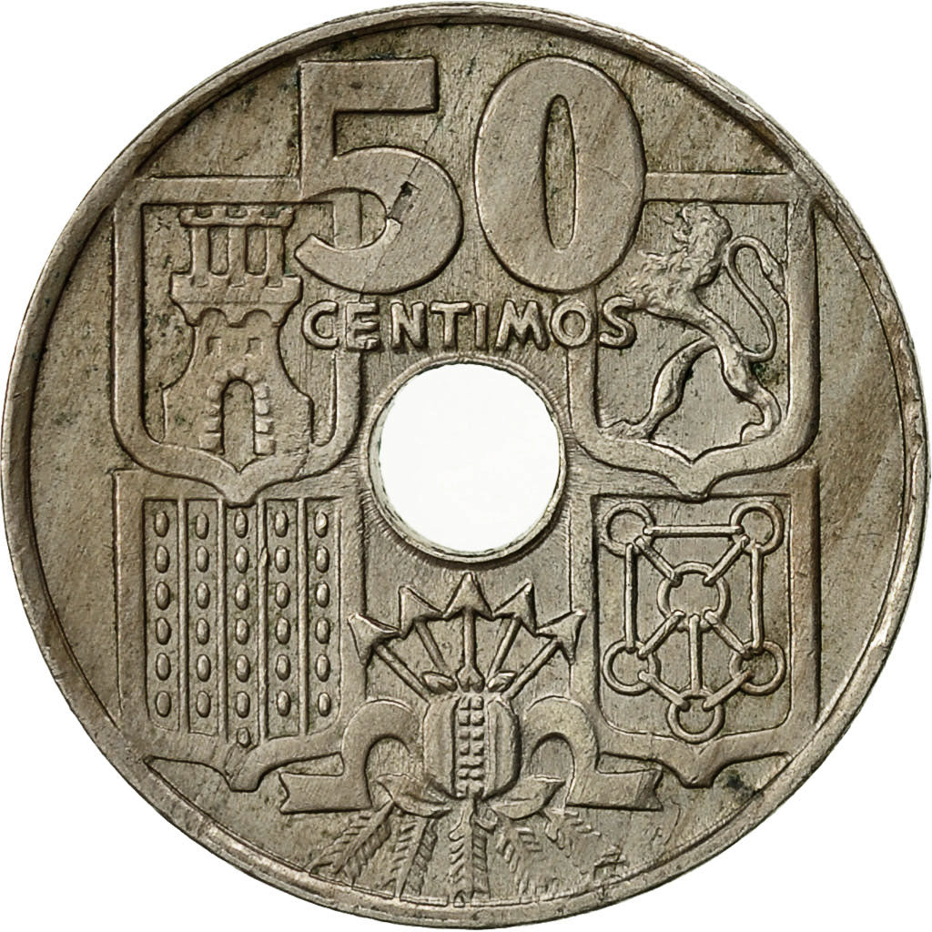 Coin, Spain, Francisco Franco, caudillo, 50 Centimos, 1952, EF(40-45)
