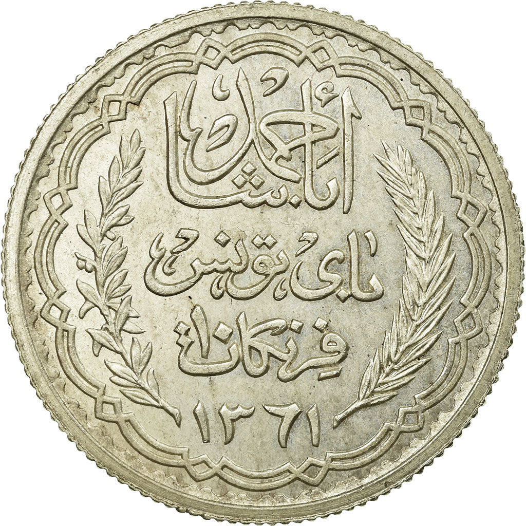 Monnaie, Tunisie, Ahmad Pasha Bey, 10 Francs, 1942, Paris, SUP, Argent, KM:265