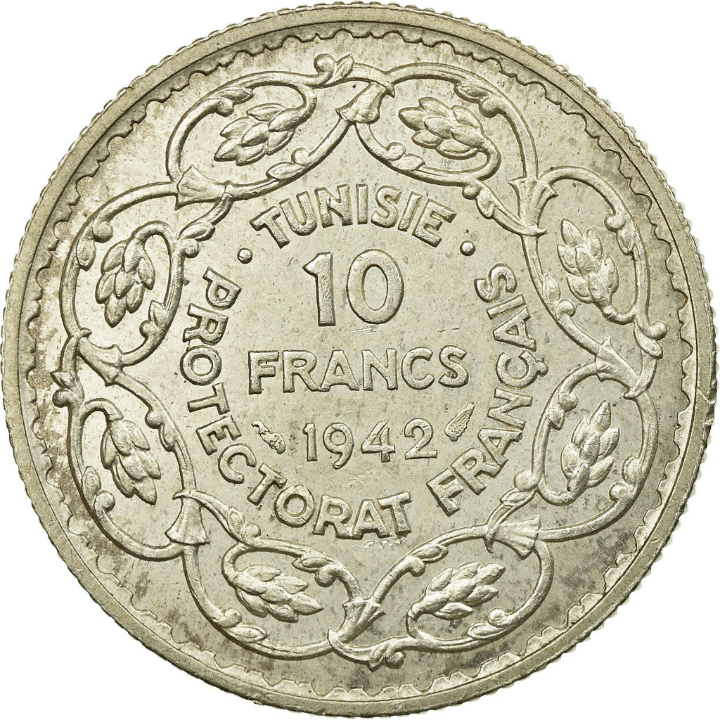 Monnaie, Tunisie, Ahmad Pasha Bey, 10 Francs, 1942, Paris, SUP, Argent, KM:265
