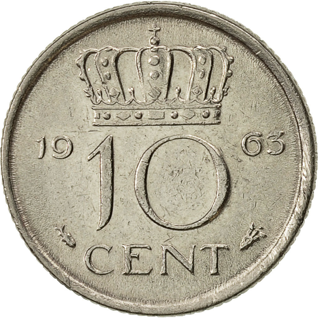 Moneta, Holandia, Juliana, 10 Cents, 1963, AU(50-53), Nikiel, KM:182