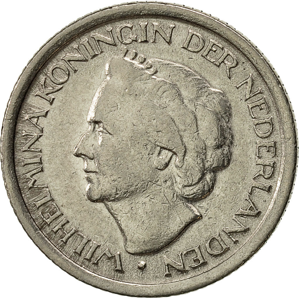 Coin, Netherlands, Wilhelmina I, 25 Cents, 1948, EF(40-45), Nickel, KM:178