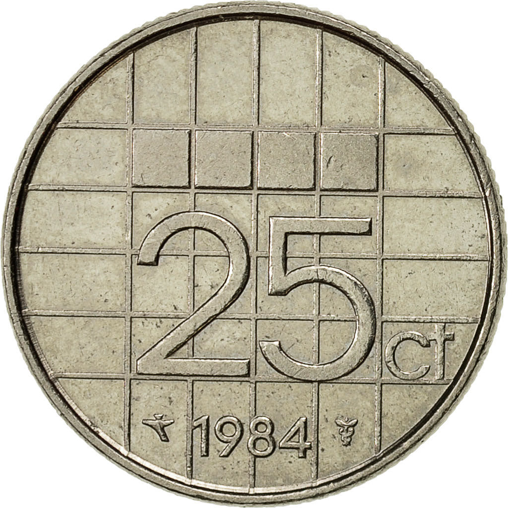 Coin, Netherlands, Beatrix, 25 Cents, 1984, EF(40-45), Nickel, KM:204