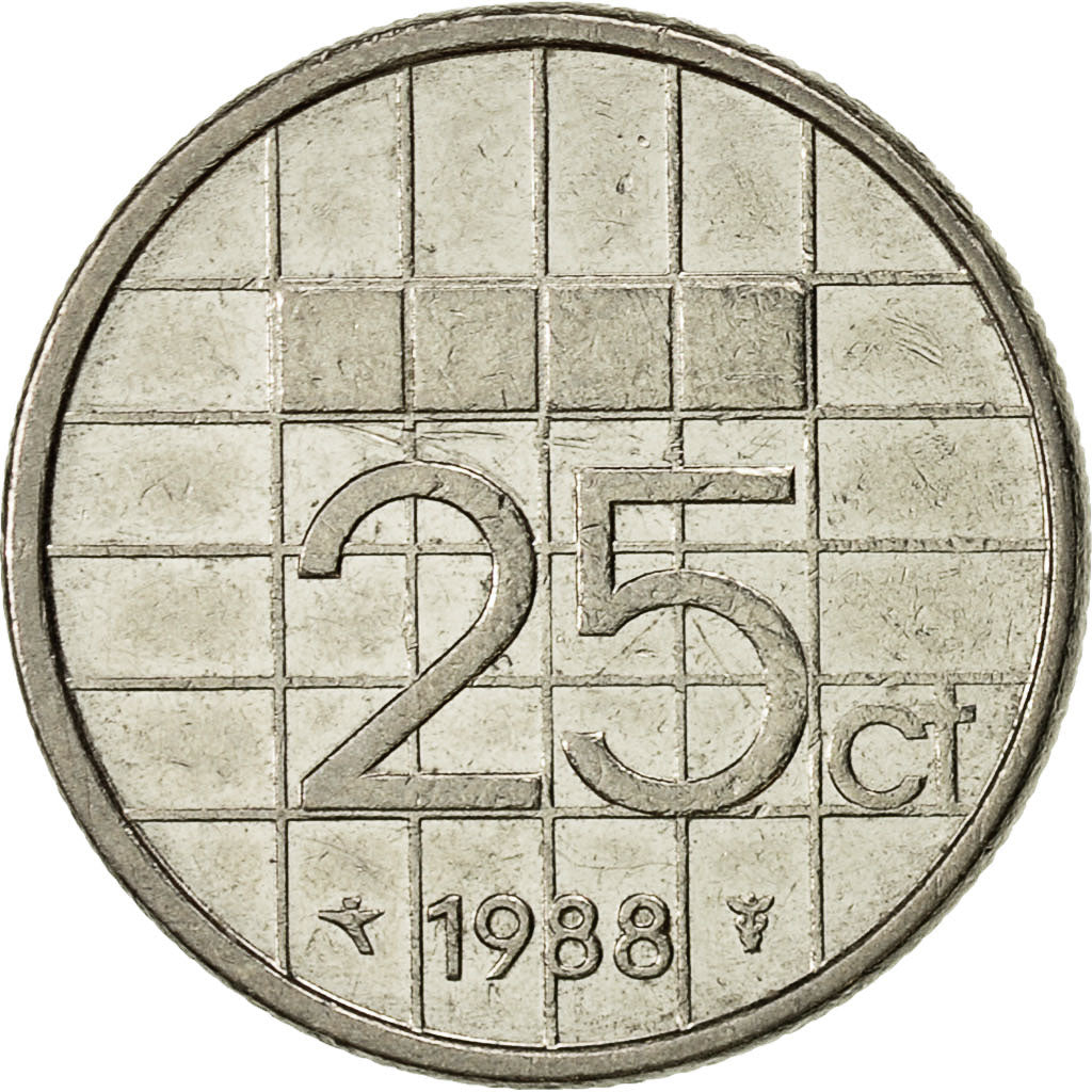 Moneta, Holandia, Beatrix, 25 Cents, 1988, EF(40-45), Nikiel, KM:204