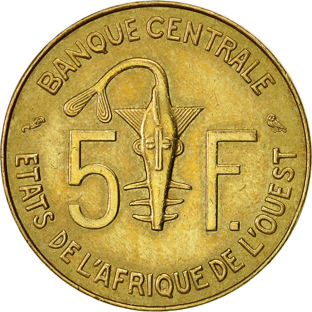 Coin, West African States, 5 Francs, 1974, Paris, AU(50-53)