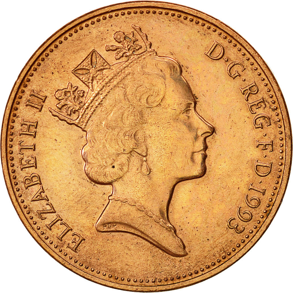 Coin, Great Britain, Elizabeth II, 2 Pence, 1993, British Royal Mint, AU(50-53)